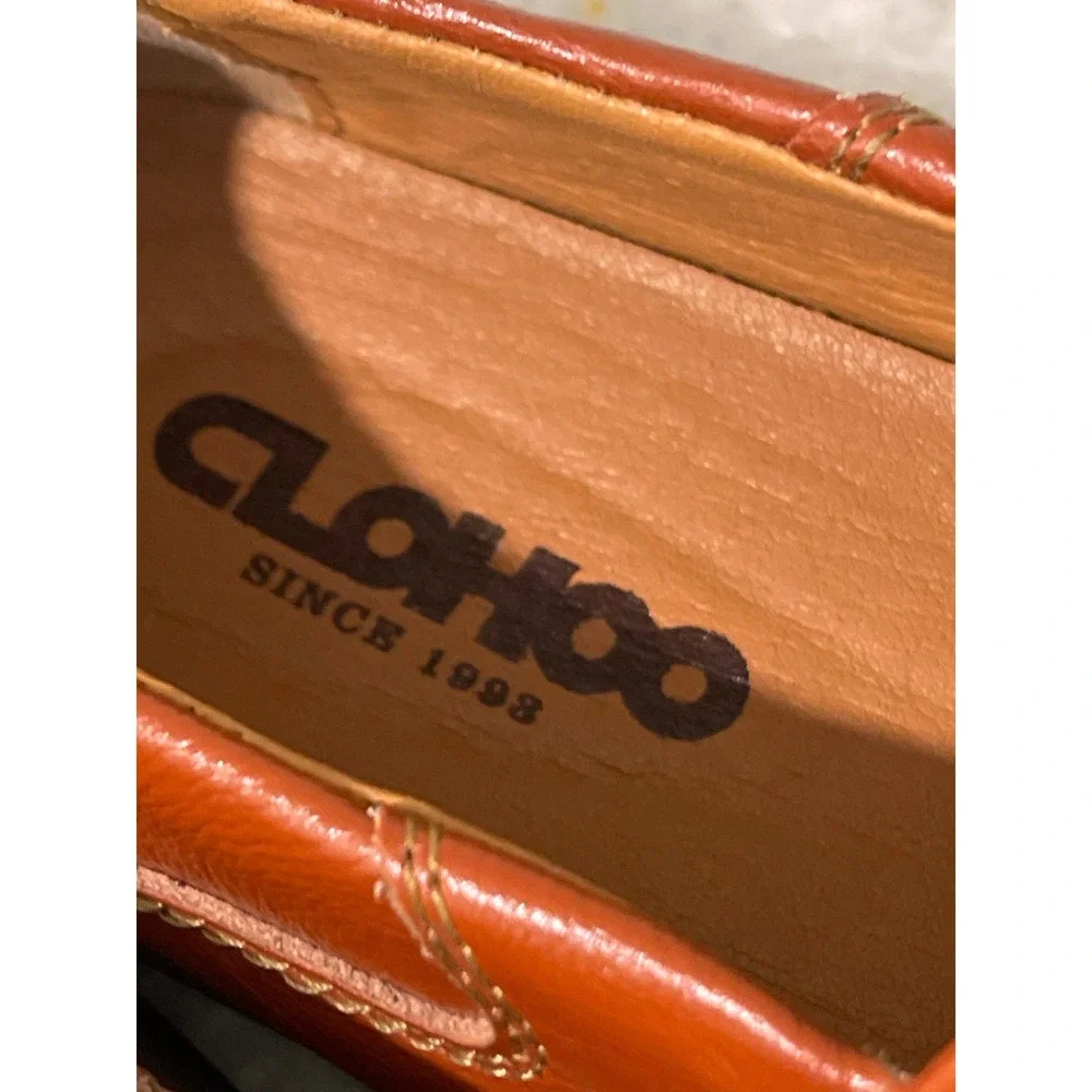 Clohoo Loafers Mens 11 Tan Cognac Leather Slip On Casual Whipstitch Moc Toe